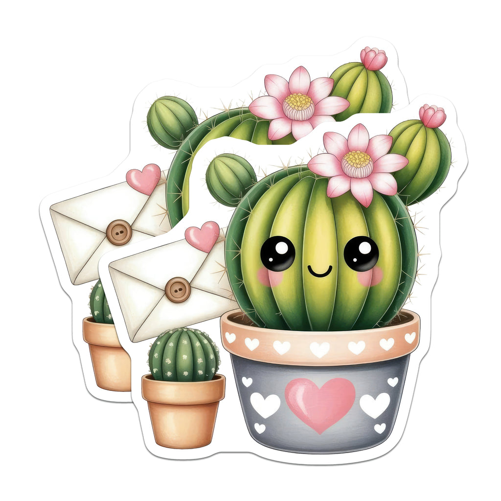 (2 Pack) Cute Cactus Magnets - Kawaii Succulent Decor - Valentine's Day Refrigerator Locker Magnet - 5 Inches On Longest Side - Thick Durable Magnet - Made in USA - MAG39760