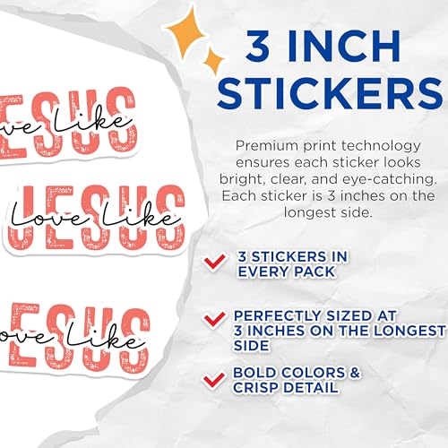 (3 Pack) Jesus Love Like Decals - Christian Decal - Religious Decal- 3 Inches On Longest Side - Easy Peel & Apply - Made in USA - 3MCS5234