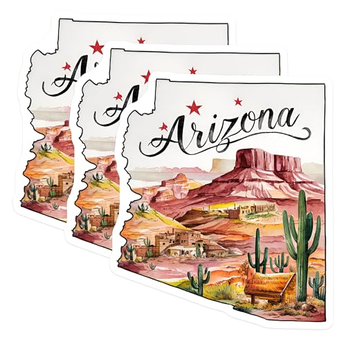 (3 Pack) Arizona Decals - State Pride - Desert Landscape Laptop Decals- 3 Inches On Longest Side - Easy Peel & Apply - Made in USA - 3MCS5041