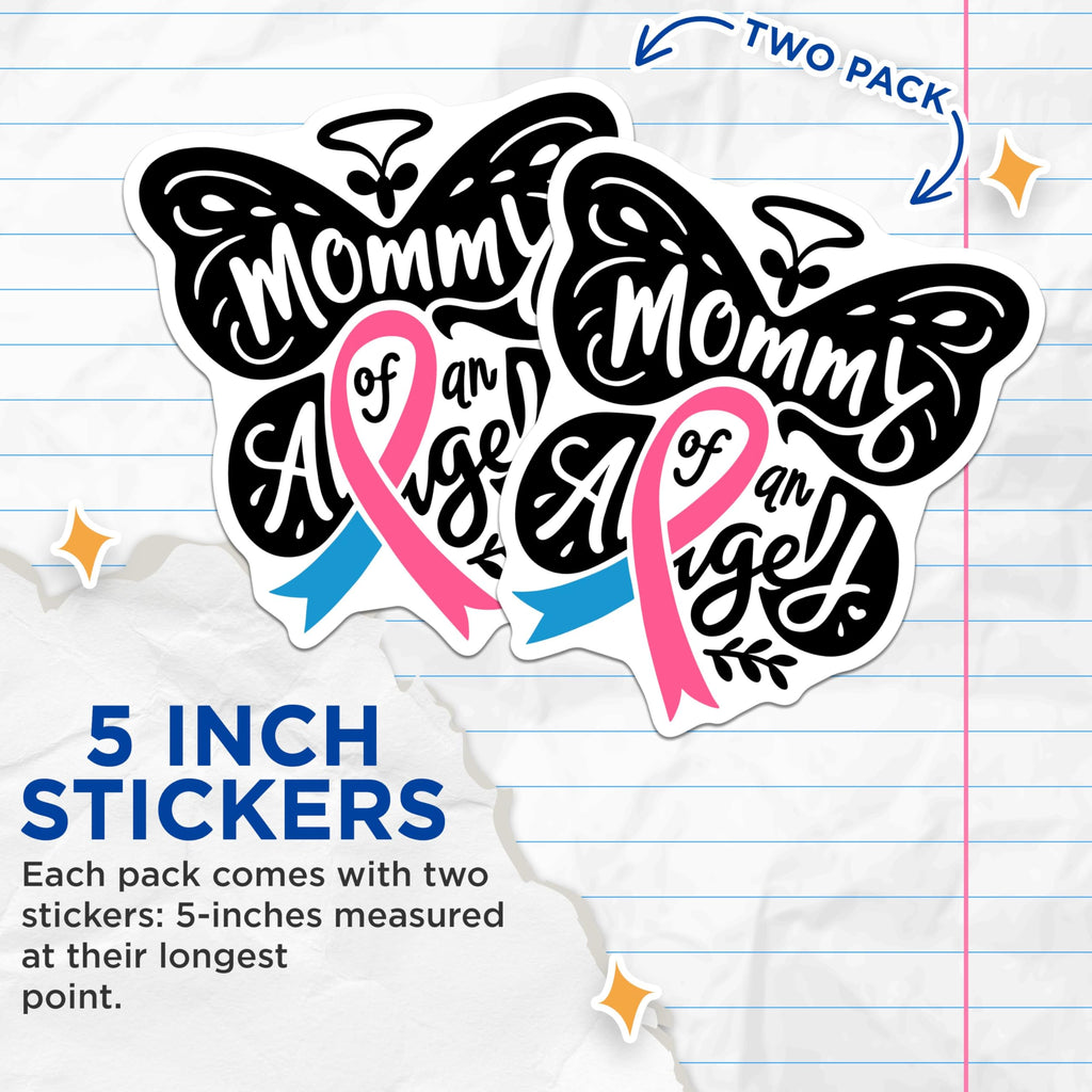 (2 Pack) Mommy of an Angel Stickers - Butterfly Ribbon Stickers - Pregcy Loss Awareness Stickers - 5" On Longest Side - Sticks to Smooth Flat Surfaces - Made in USA - BMCS5175