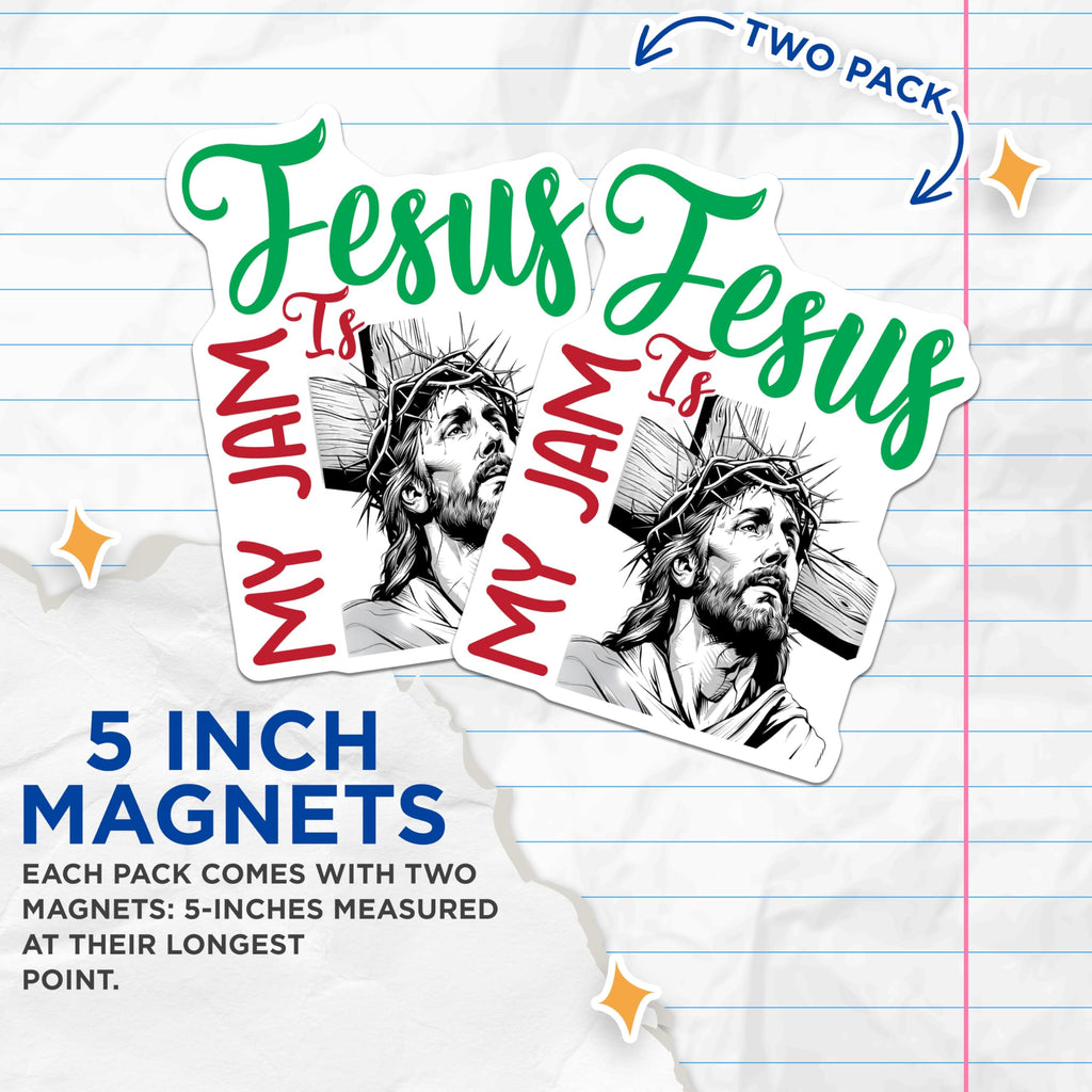 (2 Pack) Jesus is My Jam Magnets - Religious Magnets - Christian Decor Magnets - 5" On Longest Side - Premium Magnet - for Cars, Refrigerators, Toolboxes, Lockers - Made in USA - MAG16599