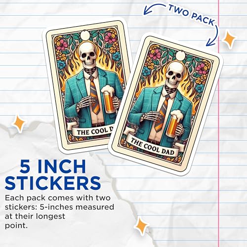 (2 Pack) Cool Dad Skull Stickers - Beer Lovers Sticker - Funky Dad Skeleton Decal - 5" On Longest Side - Sticks to Smooth Flat Surfaces - Made in USA - BMCS5370