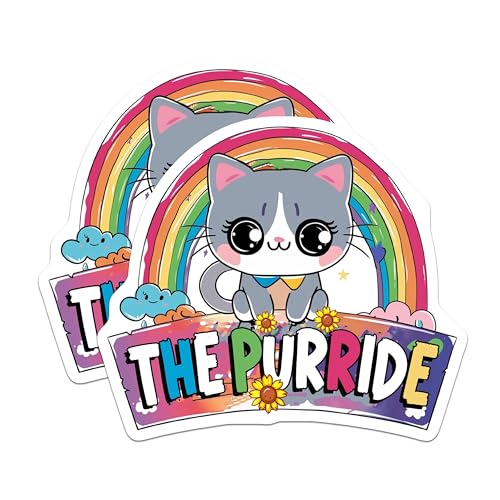 (2 Pack) Cute Cat Stickers - 5" On Longest Side - Sticks to Smooth Flat Surfaces - Made in USA - BMCS9187 - BMCS9187