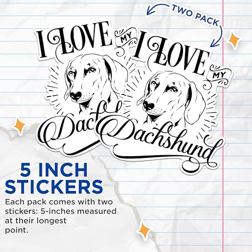 (2 Pack) I Love My Dachshund Stickers - Dog Lover Stickers - Cute Dog Owner Stickers - 5" On Longest Side - Sticks to Any Smooth Flat Surface - Made in USA - BMCS2966