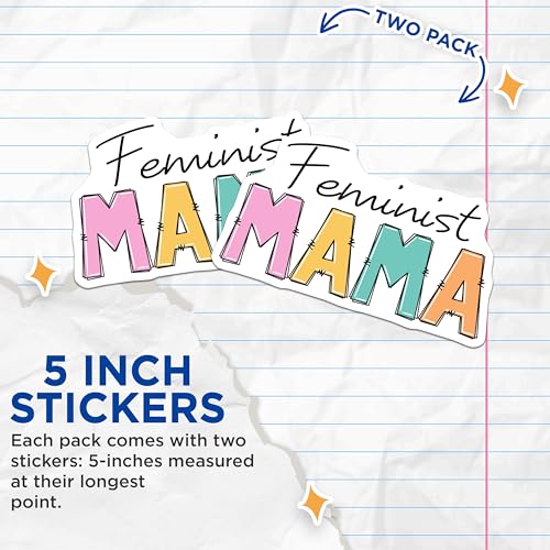 (2 Pack) Feminist Mama Stickers - Mom Empowerment Decal - Feminism for Moms - 5" On Longest Side - Sticks to Smooth Flat Surfaces - Made in USA - BMCS8343