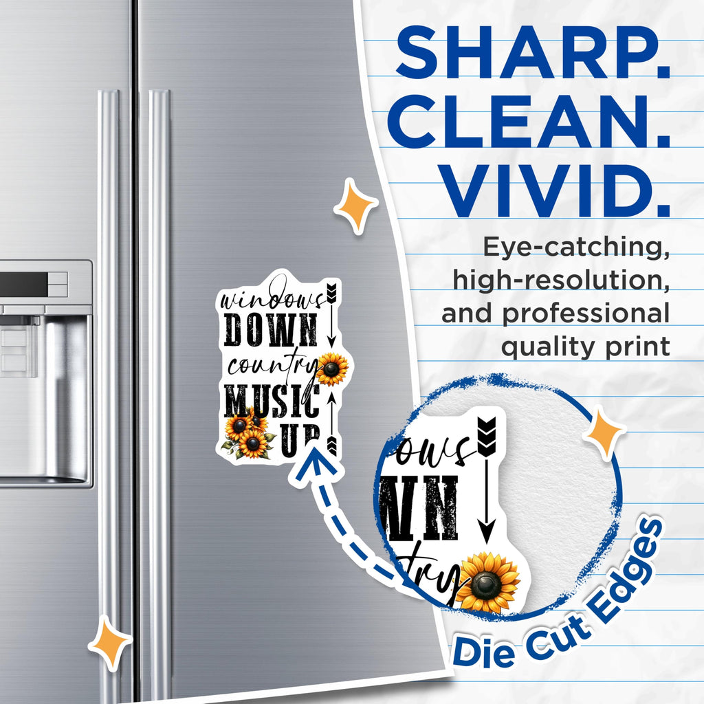 (2 Pack) Country Music Magnets - Windows Down Decor - Sunflower Magnets for Refrigerator - 5" On Longest Side - Premium Magnet - for Cars, Refrigerators, Toolboxes, Lockers - Made in USA - MAG14112