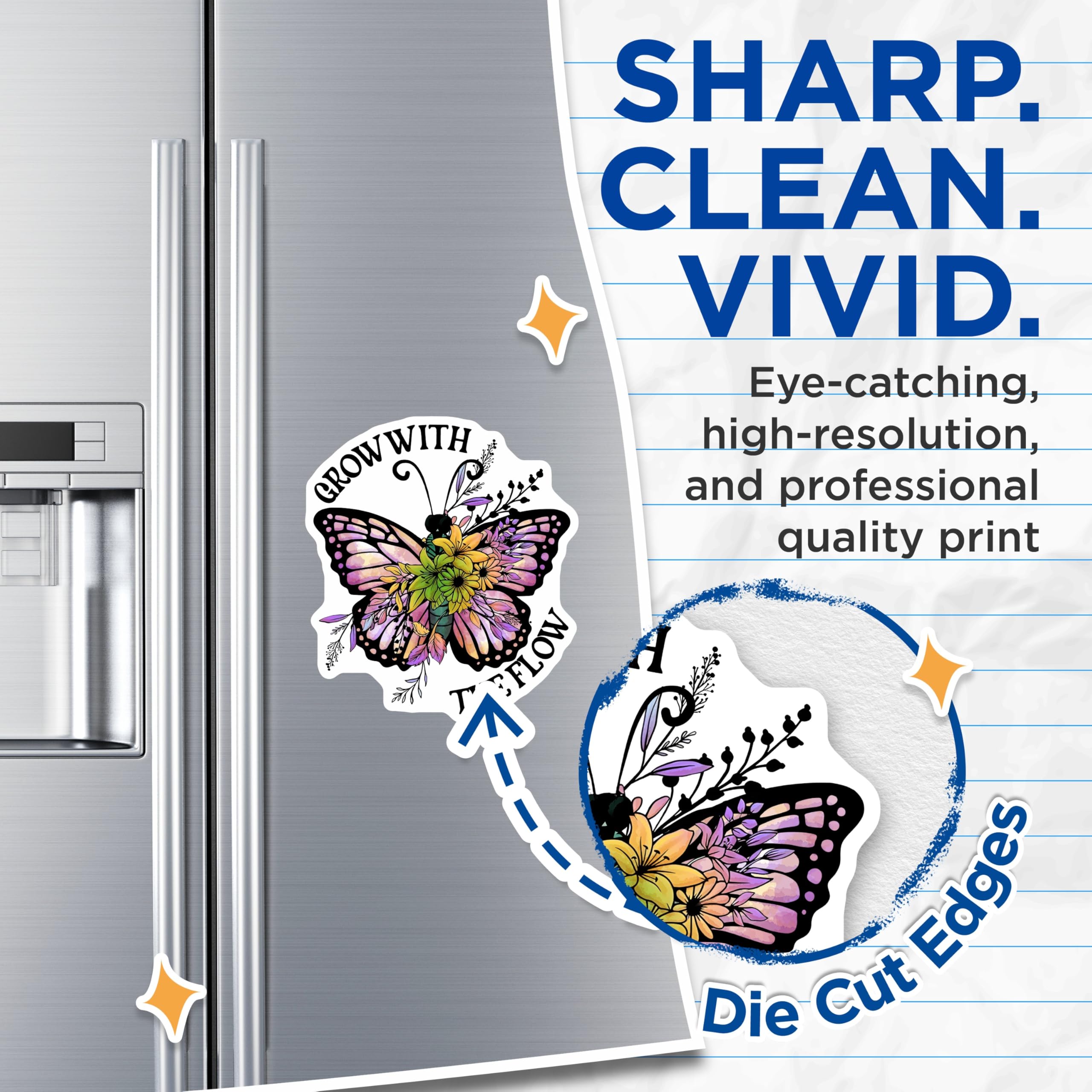 (2 Pack) Butterfly Floral Magnets - Grow with The Flow - Inspirational Magnet Set - 5" On Longest Side - Premium Magnet - for Cars, Refrigerators, Toolboxes, Lockers - Made in USA - MAG18680