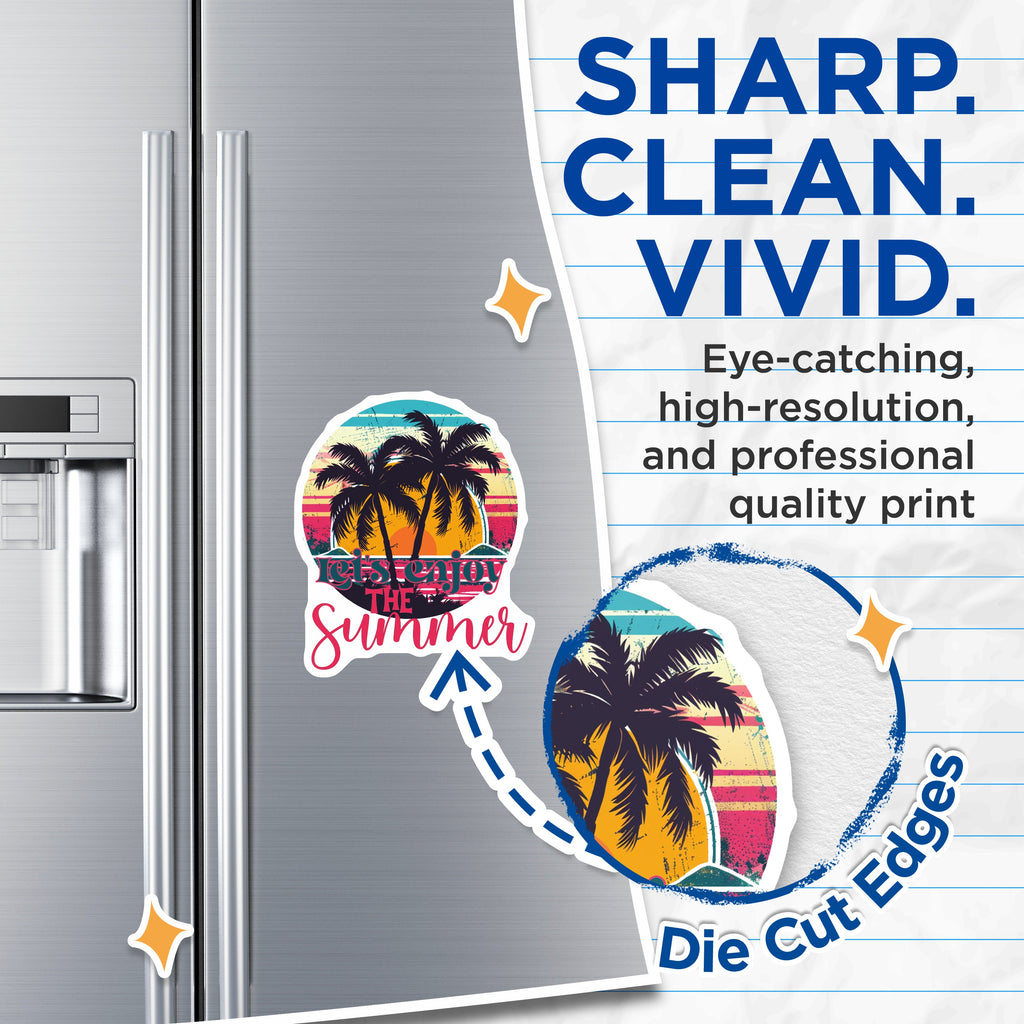 (2 Pack) Let's Enjoy The Summer Magnets - Tropical Palm Tree Beach Magnet - Retro Summer Vacation Vibes - 5 Inches On Longest Side - Thick Durable Magnet - Made in USA - MAG38430