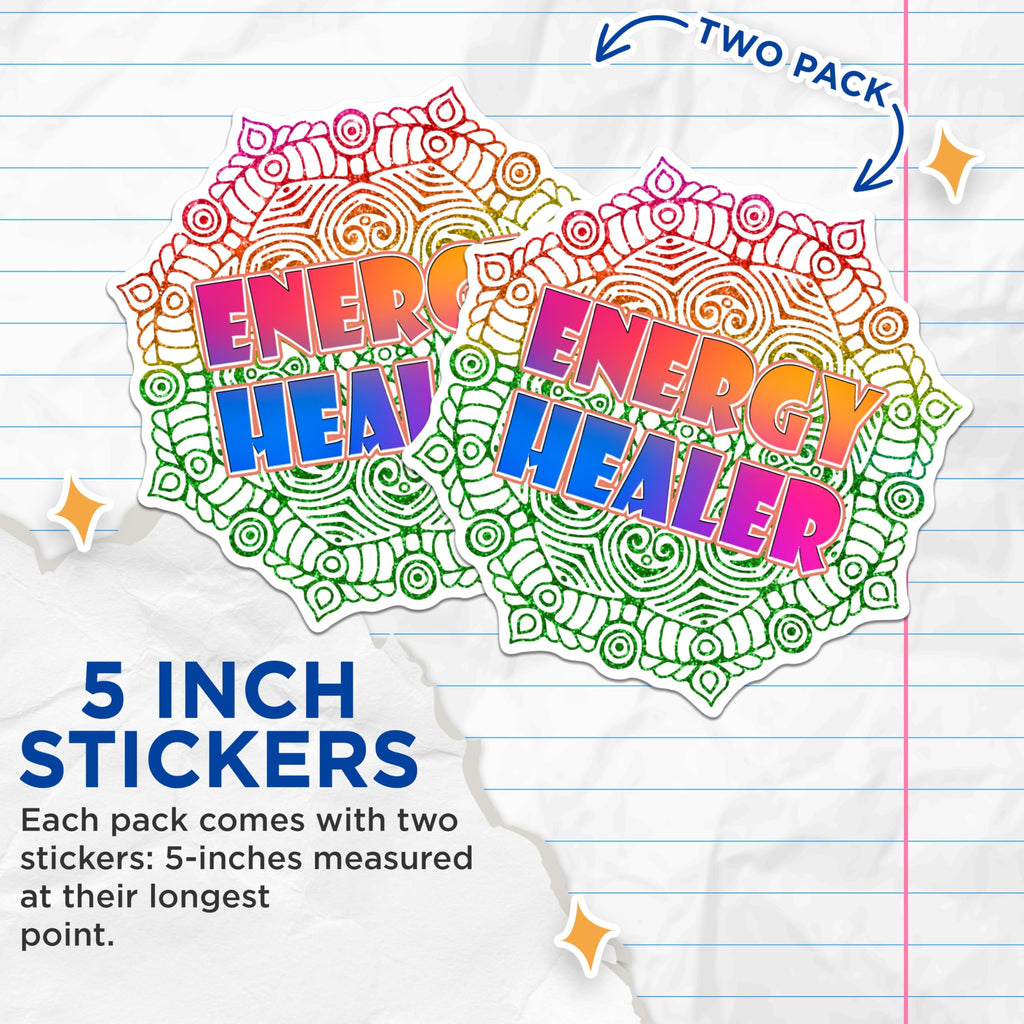 (2 Pack) Energy Healer Stickers - Colorful Mandala Stickers - Spiritual Healing Stickers - 5" On Longest Side - Sticks to Any Smooth Flat Surface - Made in USA - BMCS2588