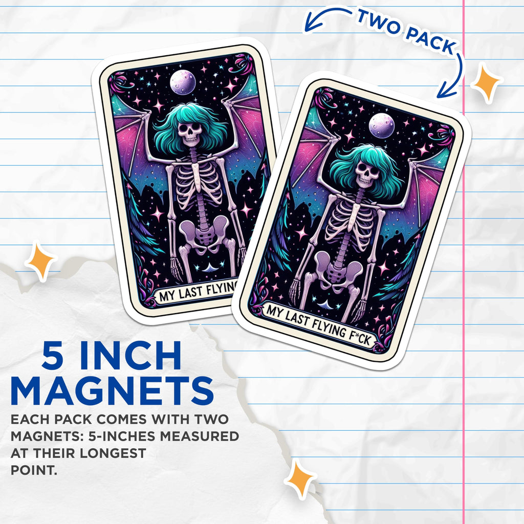 (2 Pack) Skeleton Wings Magnets - My Last Flying Quote - Gothic Aesthetic Refrigerator Decor - 5 Inches On Longest Side - Thick Durable Magnet - Made in USA - MAG23141