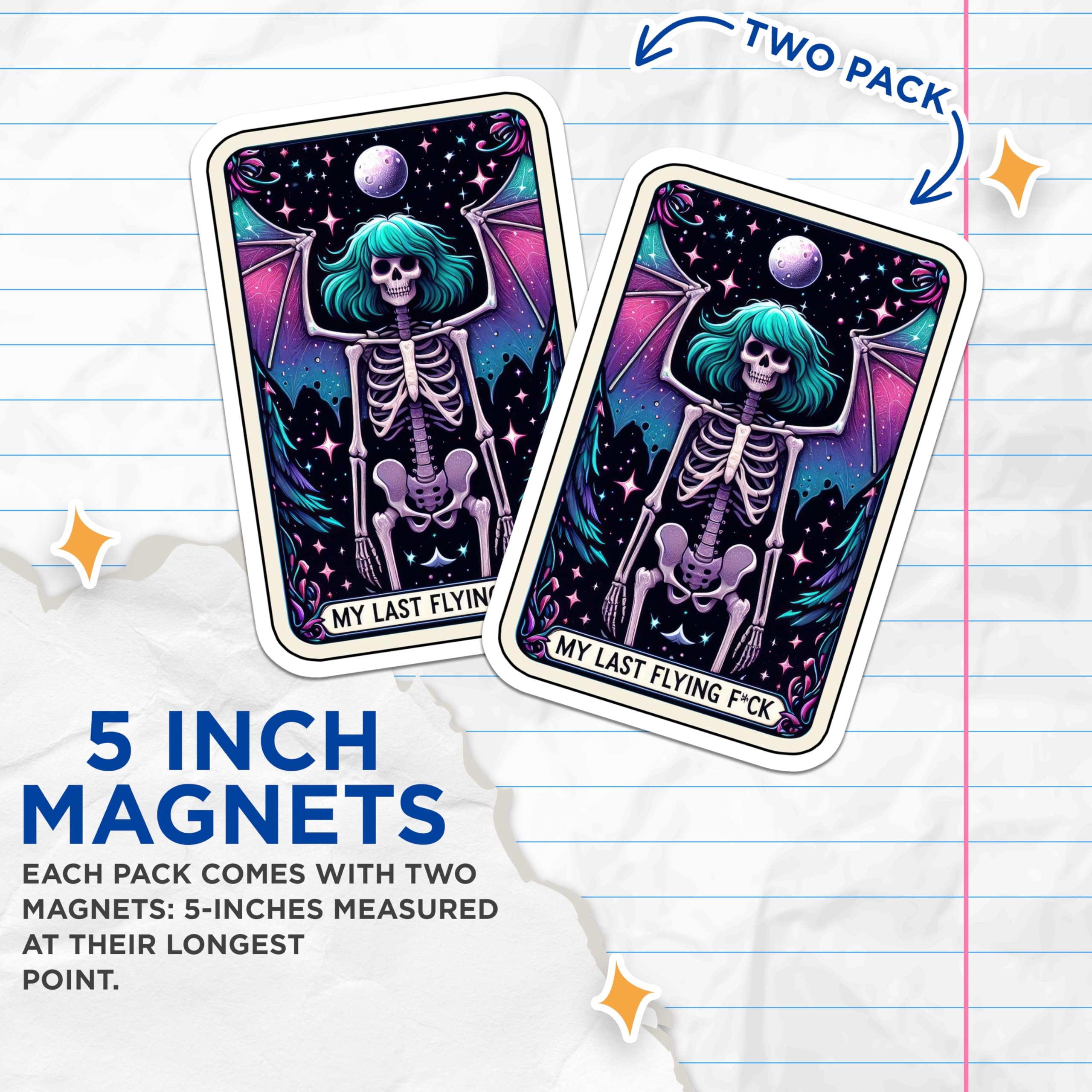 (2 Pack) Skeleton Wings Magnets - My Last Flying Quote - Gothic Aesthetic Refrigerator Decor - 5 Inches On Longest Side - Thick Durable Magnet - Made in USA - MAG23141