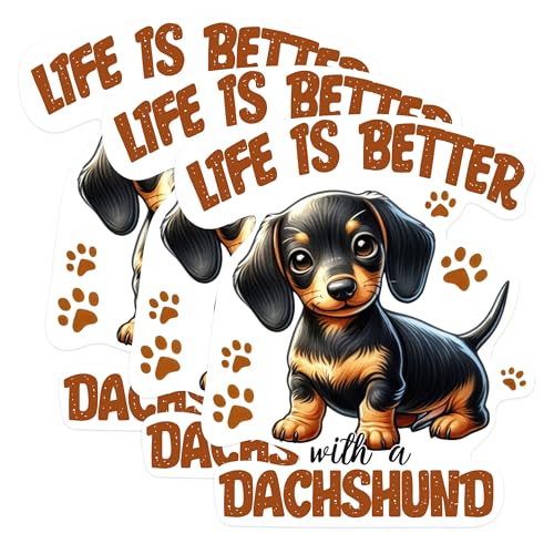 (3 Pack) Dachshund Decals - Weiner Dog Stickers - Dog Breed Decals - 3 Inches On Longest Side - Easy Peel & Apply - Made in USA - 3MCS0869