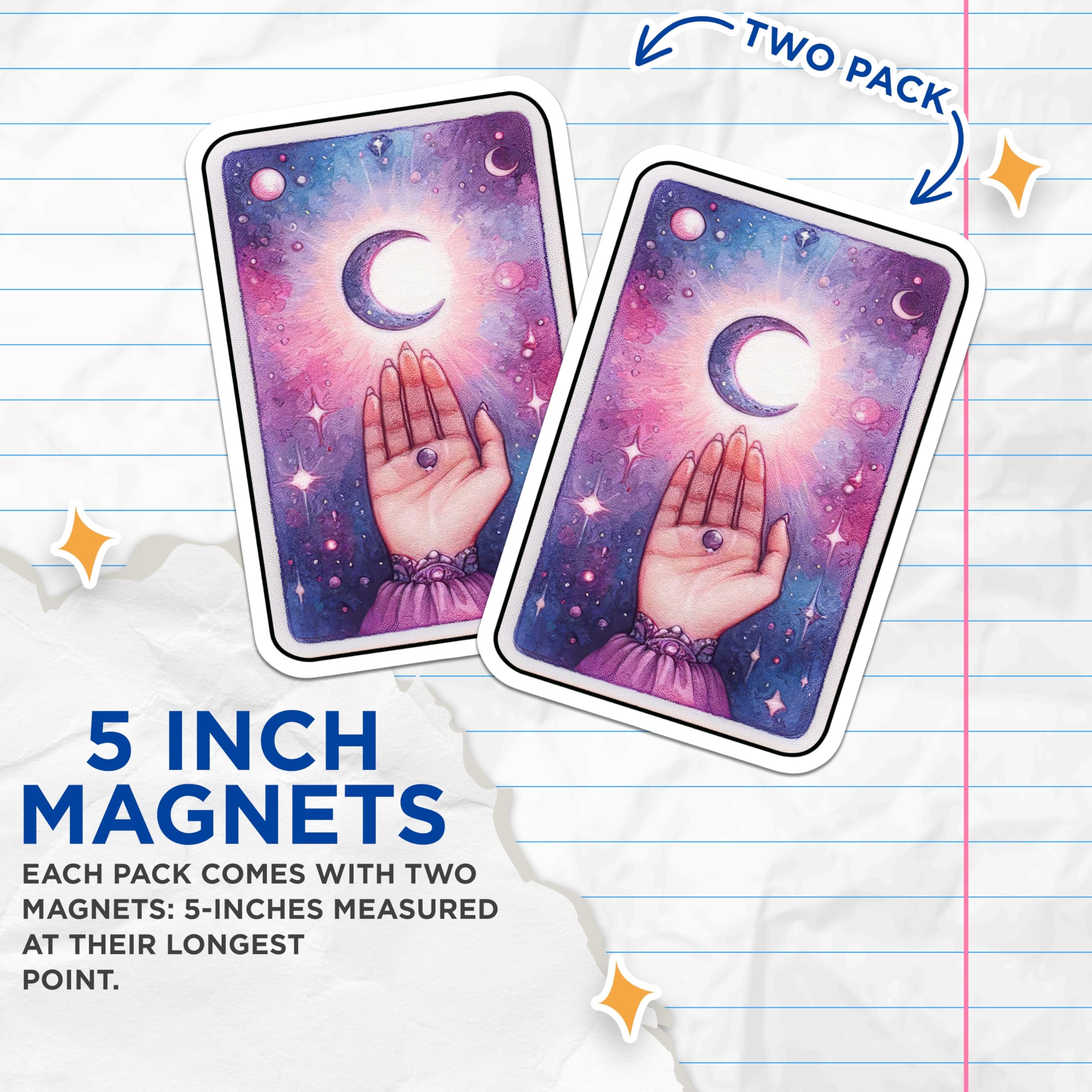 (2 Pack) Mystical Moon Hand Magnets - Celestial Cosmic Galaxy Art Decor - Spiritual Oracle Card Inspired Magnets - 5 Inches On Longest Side - Thick Durable Magnet - Made in USA - MAG21013