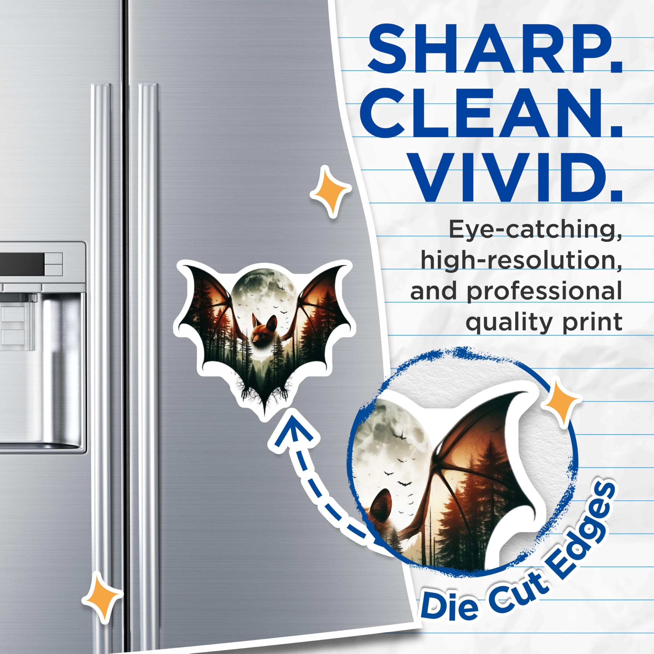 (2 Pack) Bat Magnets - Forest Landscape Art - Wildlife Theme Fridge Decor - 5" On Longest Side - Premium Magnet - for Cars, Refrigerators, Toolboxes, Lockers - Made in USA - MAG16459