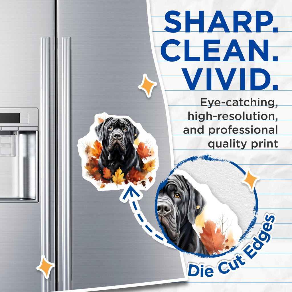 (2 Pack) Neapolitan Mastiff Dog Magnets - Autumn Fall Leaves Decor - Pet Owner Refrigerator Art - 5 Inches On Longest Side - Thick Durable Magnet - Made in USA - MAG28488
