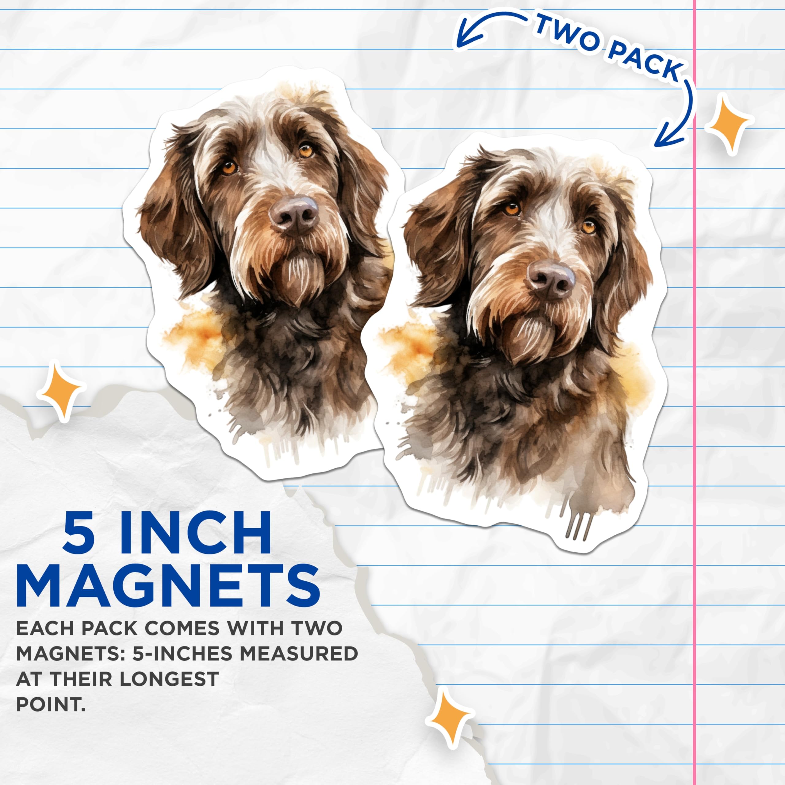 (2 Pack) Wire Haired Dog Magnets - Rustic Watercolor Dog Art - Scruffy Pet Lover Refrigerator Locker Display - 5 Inches On Longest Side - Thick Durable Magnet - Made in USA - MAG30021