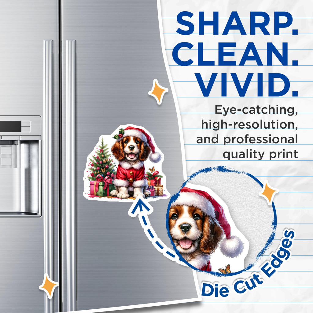 (2 Pack) Cavalier Christmas Dog Magnets - Puppy Santa Holiday Decor - Cute Animal Pet Lover Kitchen - 5 Inches On Longest Side - Thick Durable Magnet - Made in USA - MAG30817