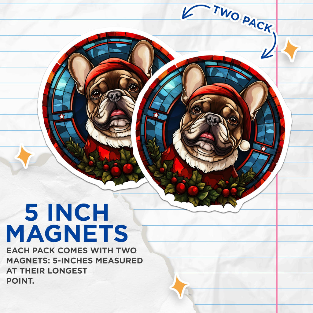 (2 Pack) French Bulldog Magnets - Christmas Holiday Decor - Stained Glass Dog Art - 5 Inches On Longest Side - Thick Durable Magnet - Made in USA - MAG23872