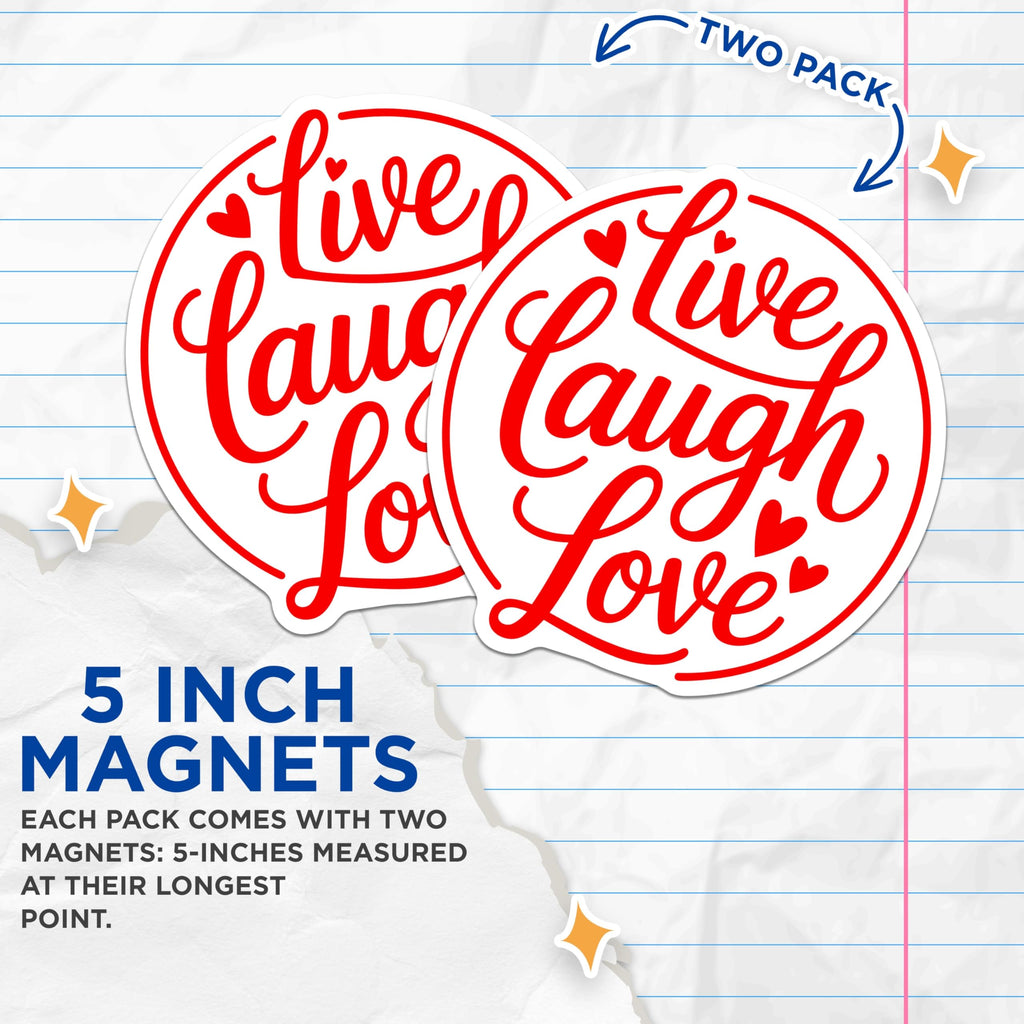 (2 Pack) Live Laugh Love Magnets - Inspirational Fridge Magnets - Home Decor Magnet Set - 5" On Longest Side - Premium Magnet - for Cars, Refrigerators, Toolboxes, Lockers - Made in USA - MAG14003