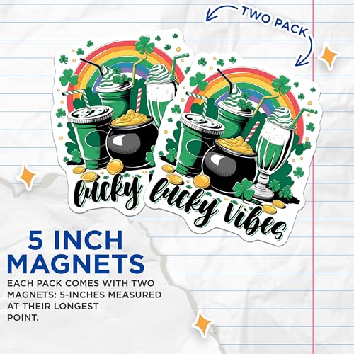 (2 Pack) Lucky Vibes Magnets Magnets - Rainbow Shamrock - St. Patrick's Day Decoration - 5" On Longest Side - Made in USA - Sticks to Refrigerators & Metal Surfaces - MAG8396