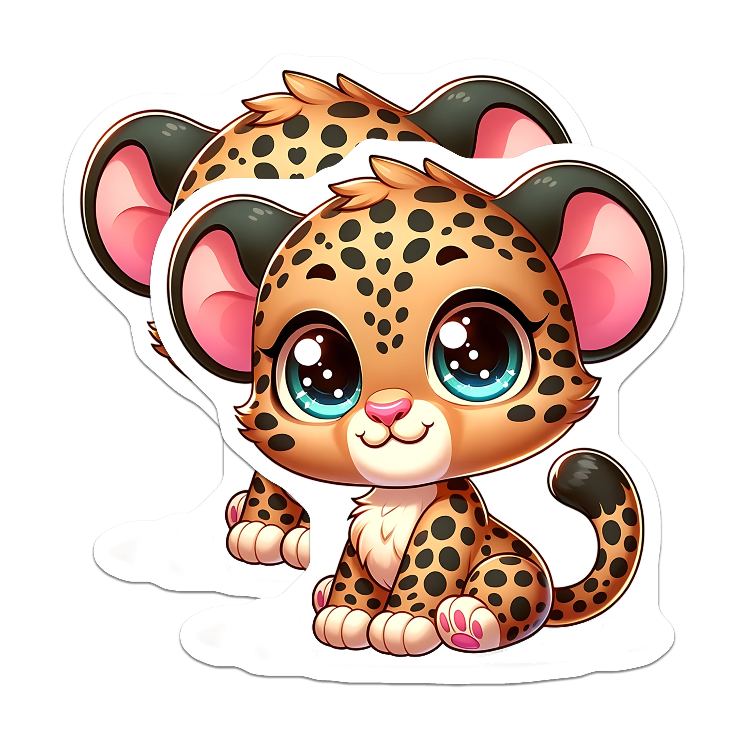 (2 Pack) Cute Cheetah Magnets - Kawaii Leopard Cub Decor - Fridge Locker Nursery Art - 5 Inches On Longest Side - Thick Durable Magnet - Made in USA - MAG36785