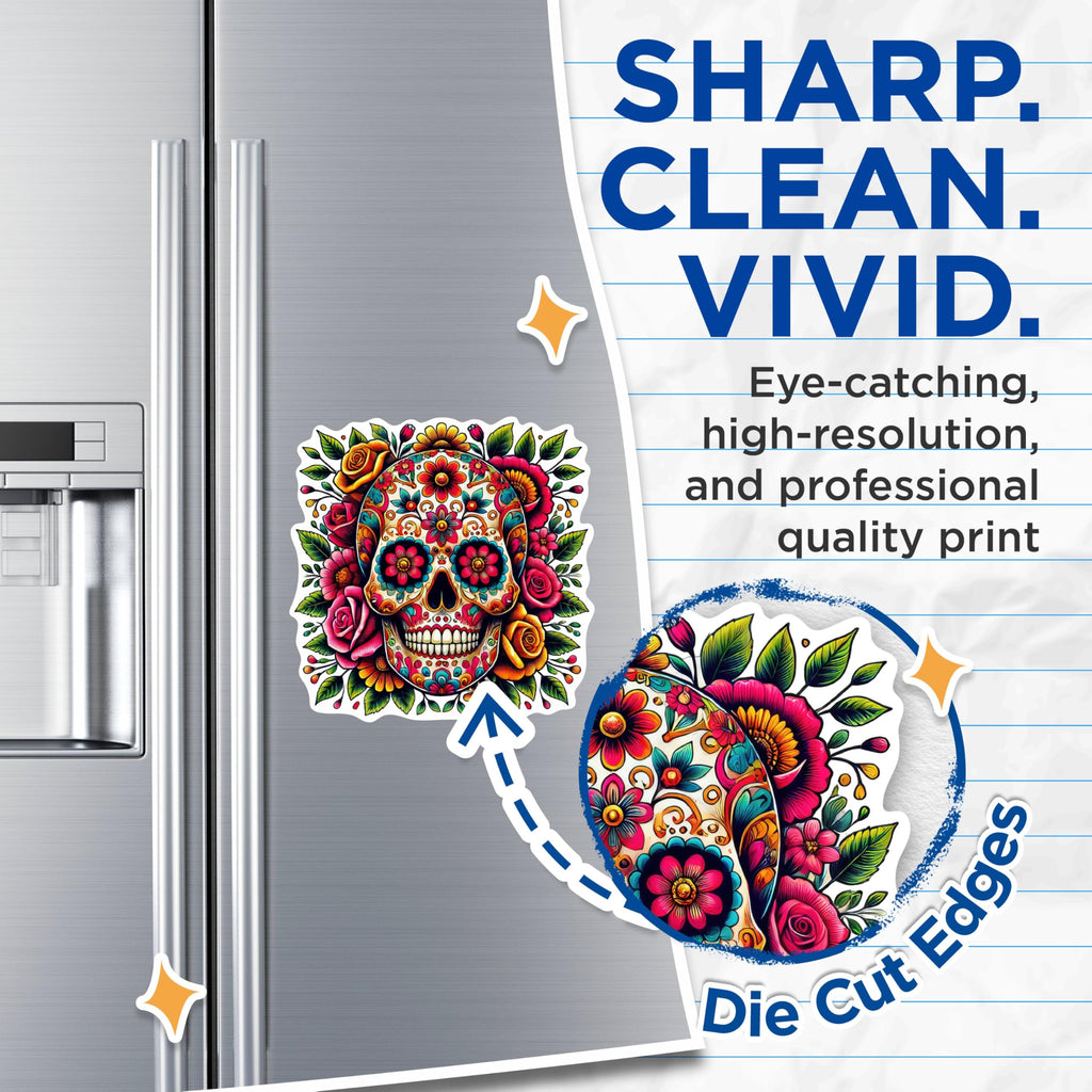 (2 Pack) Floral Sugar Skull Dia De Muertos Magnets - Floral Mexican Sugar Skull - 5 Inches On Longest Side - Premium Magnet - for Cars, Refrigerators, Toolboxes - Made in USA - MAG2061