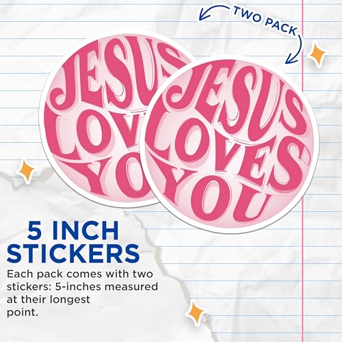 (2 Pack) Jesus Loves You Stickers - 5" On Longest Side - Sticks to Smooth Flat Surfaces - Made in USA - BMCS8928 - BMCS8928