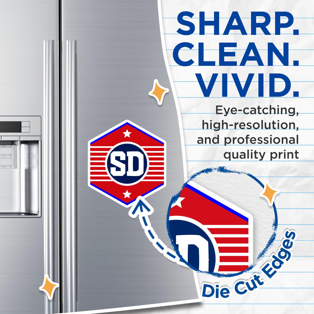 (2 Pack) SD Initial Magnets - Red White Blue Star Hexagon - Patriotic Emblem Fridge Locker Decor - 5 Inches On Longest Side - Thick Durable Magnet - Made in USA - MAG19455