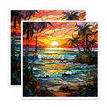 (2 Pack) Stained Glass Ocean Magnets - Tropical Sunset Coastal Decor - Beach Scene Fridge Magnets - 5 Inches On Longest Side - Thick Durable Magnet - Made in USA - MAG28800
