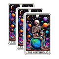(3 Pack) Coffeeholic Skeleton Decals - Outer Space Planets - Laptop Decals - 3 Inches On Longest Side - Easy Peel & Apply - Made in USA - 3MCS4136