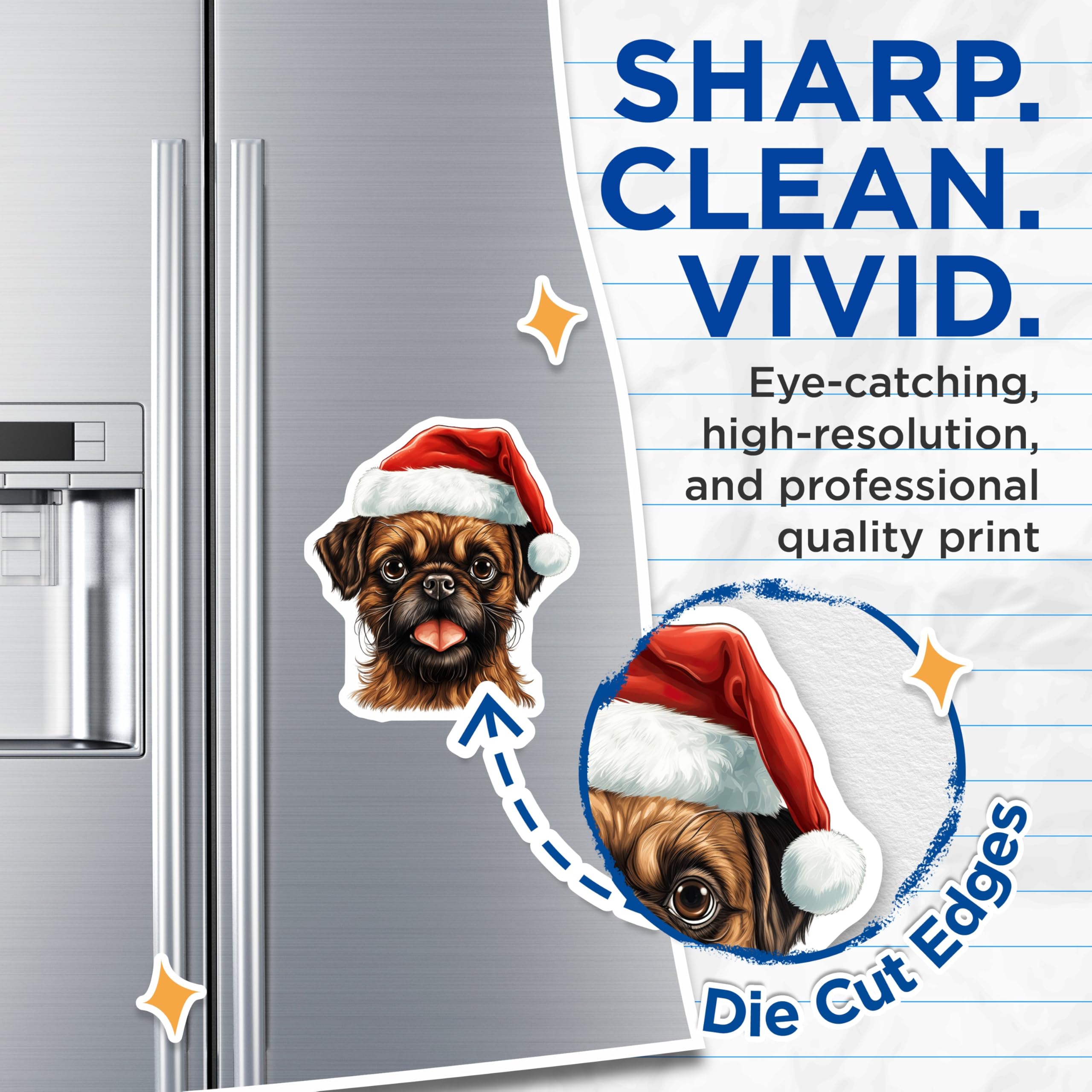 (2 Pack) Christmas Dog Magnets - Brussels Griffon Decor - Holiday Pet Lover Fridge Accessories - 5 Inches On Longest Side - Thick Durable Magnet - Made in USA - MAG28333