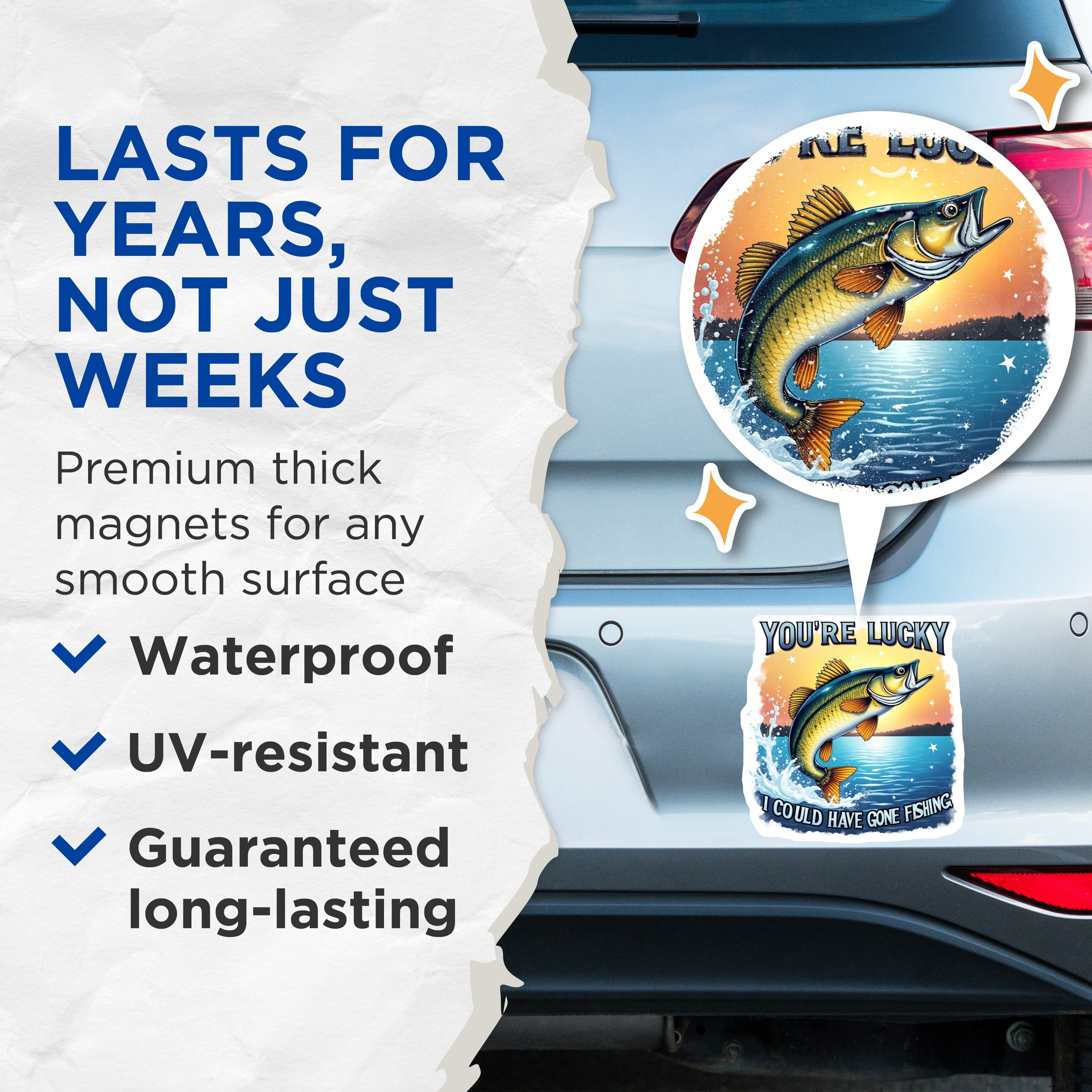 (2 Pack) Fishing Humor Magnets - Bass Fish Refrigerator Locker - Funny Fisherman Dad Man Cave - 5 Inches On Longest Side - Thick Durable Magnet - Made in USA - MAG37332