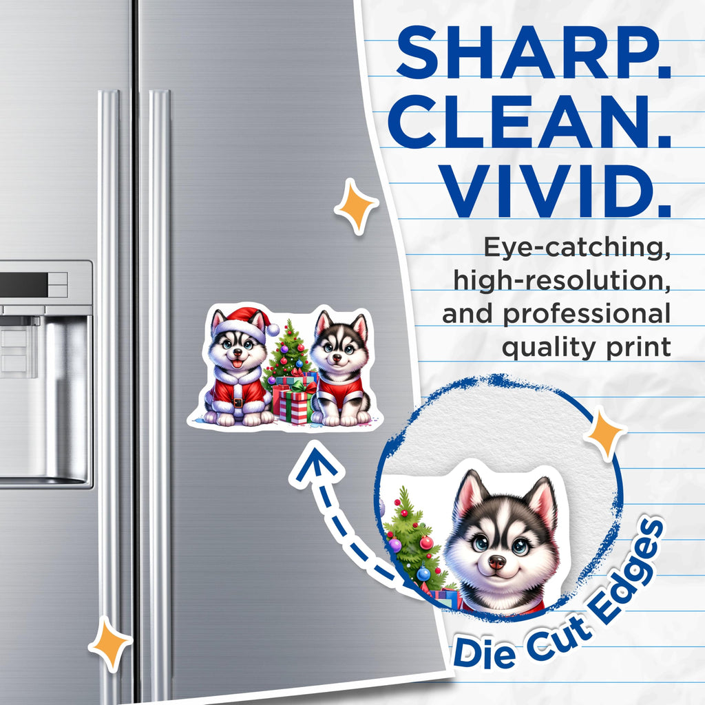 (2 Pack) Husky Christmas Magnets - Santa Puppy Refrigerator Magnets - Holiday Dog Decor Stocking Stuffers for Pet Lovers - 5 Inches On Longest Side - Thick Durable Magnet - Made in USA - MAG30712