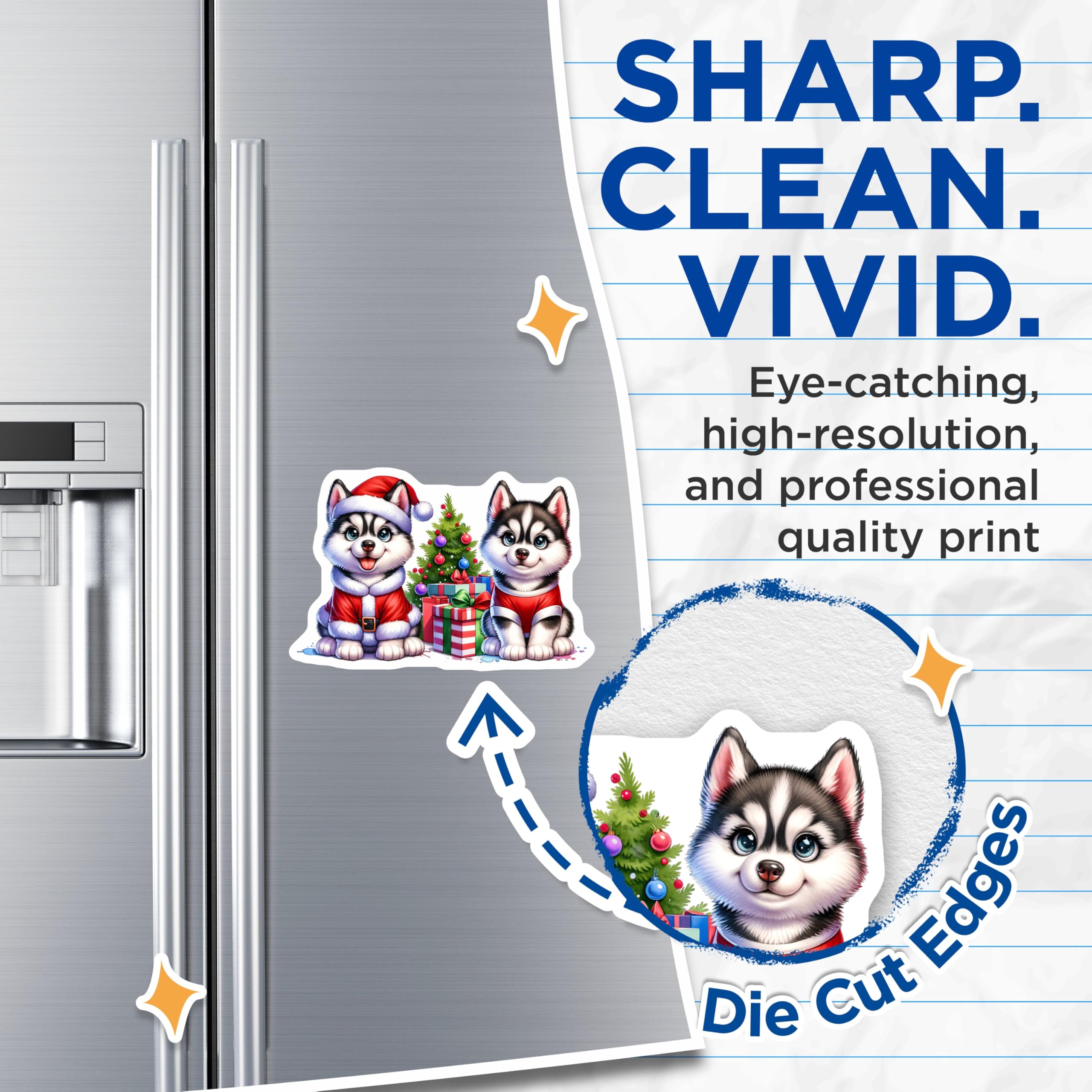 (2 Pack) Husky Christmas Magnets - Santa Puppy Refrigerator Magnets - Holiday Dog Decor Stocking Stuffers for Pet Lovers - 5 Inches On Longest Side - Thick Durable Magnet - Made in USA - MAG30712