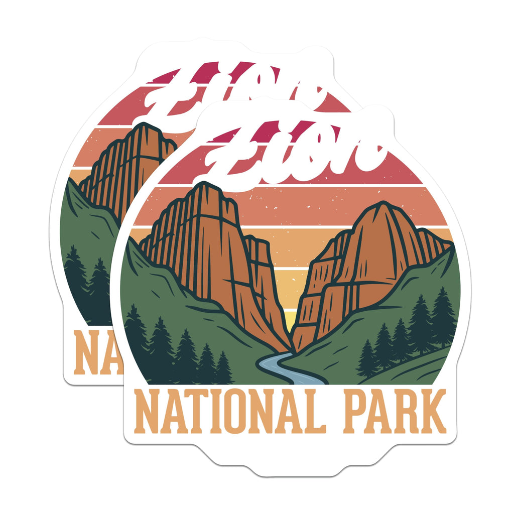 (2 Pack) Zion National Park Magnets - Retro Park Decor - Mountain Landscape Souvenir - 5" On Longest Side - Premium Magnet - for Cars, Refrigerators, Toolboxes, Lockers - Made in USA - MAG18933
