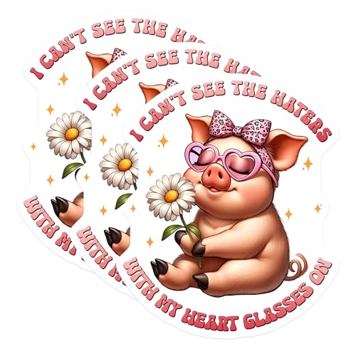 (3 Pack) Pig Decals - Heart Glasses Stickers - Cute Animal Laptop Decal - 3 Inches On Longest Side - Easy Peel & Apply - Made in USA - 3MCS6703