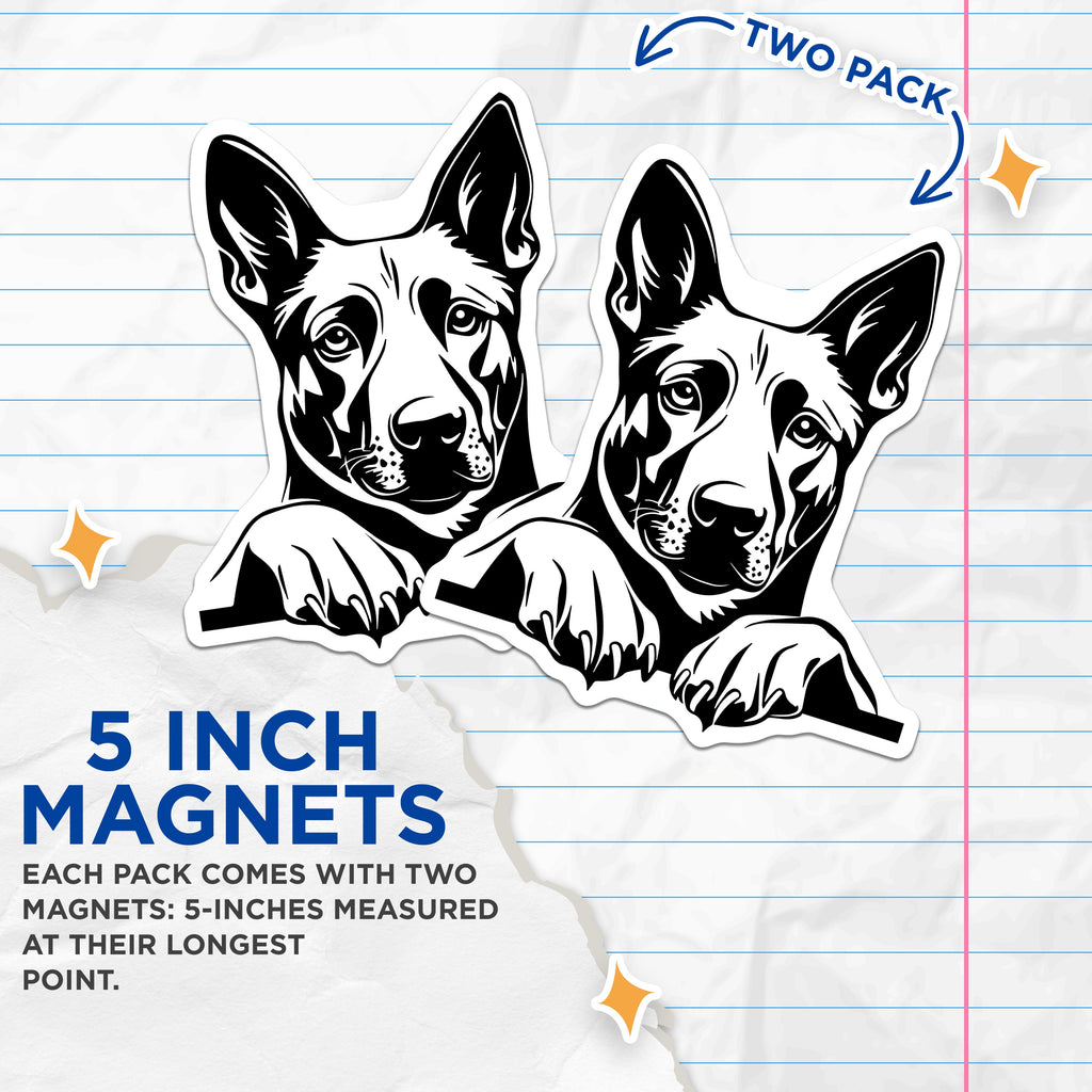 (2 Pack) German Shepherd Magnets - Dog Lover Decor - Pet Owner Refrigerator Art - Animal Themed Kitchen Display - 5 Inches On Longest Side - Thick Durable Magnet - Made in USA - MAG39950