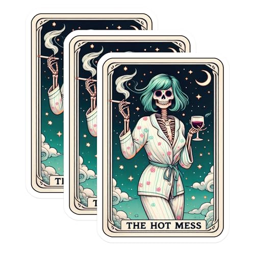 (3 Pack) Hot Mess Skeleton Decals - Funny Sarcastic Stickers - Tarot Card Laptop Decal - 3 Inches On Longest Side - Easy Peel & Apply - Made in USA - 3MCS4205
