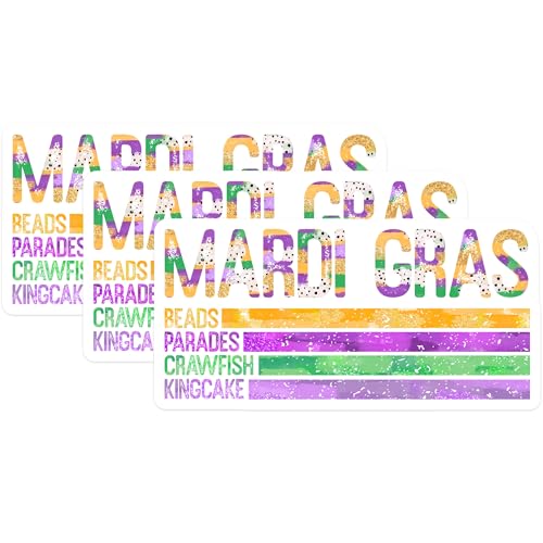 (3 Pack) Mardi Gras Decals - Beads Parades Crawfish - Laptop Decal- 3 Inches On Longest Side - Easy Peel & Apply - Made in USA - 3MCS5150