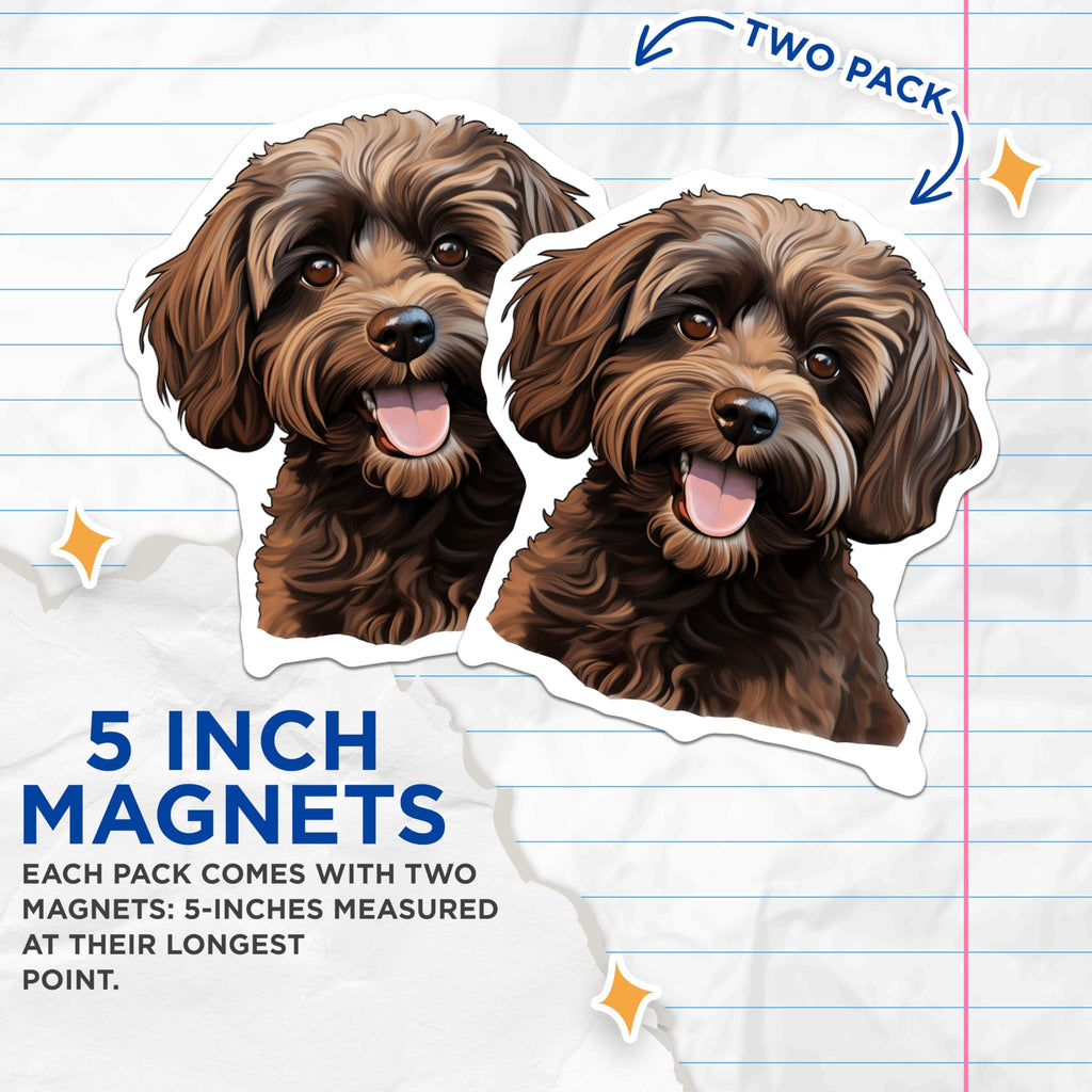 (2 Pack) Cockapoo Dog Magnets - Cute Brown Dog Art - Pet Lover Refrigerator Decor - 5 Inches On Longest Side - Thick Durable Magnet - Made in USA - MAG26311