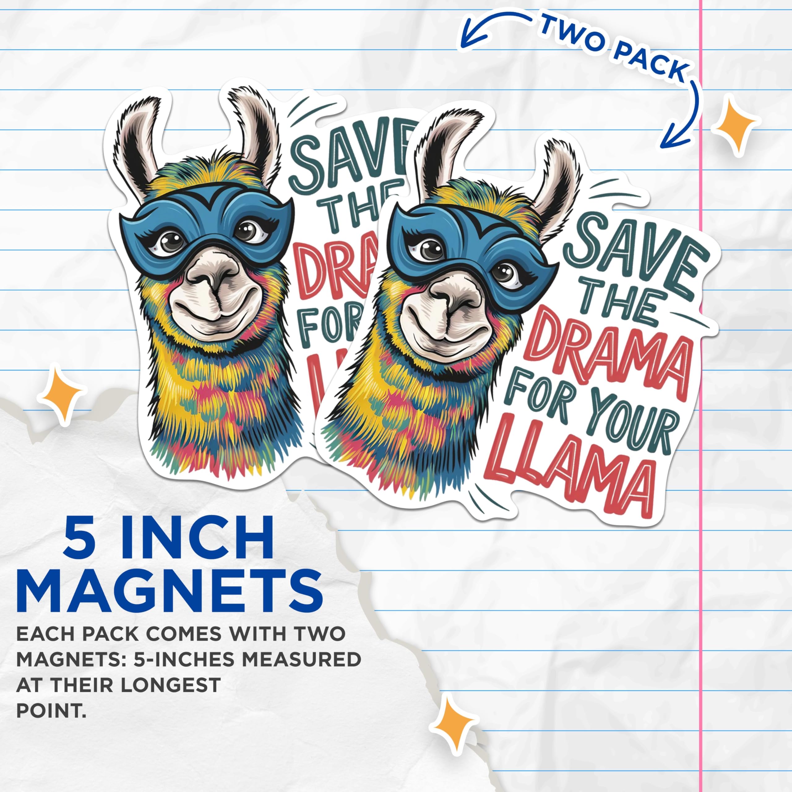 (2 Pack) Save The Drama for Your Llama Magnets - Funny Punny Animal Lover Magnet - 5 Inches On Longest Side - Premium Magnet - for Cars, Refrigerators, Toolboxes - Made in USA - MAG2030