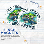 (2 Pack) Just Froggin Around Magnets - Frog Skateboard Art - Fun Fridge Magnets - Unique Novelty Magnets - 5" On Longest Side - for Cars, Fridges, Toolboxes - Made in USA - MAG4580
