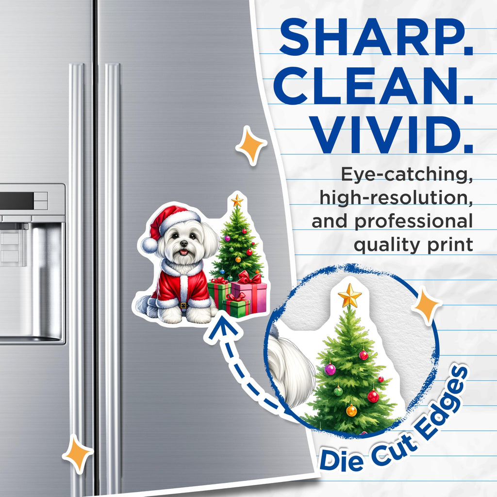(2 Pack) Maltese Dog Christmas Magnets - Santa Puppy Decor - Holiday Pet Lover Kitchen - 5 Inches On Longest Side - Thick Durable Magnet - Made in USA - MAG29801