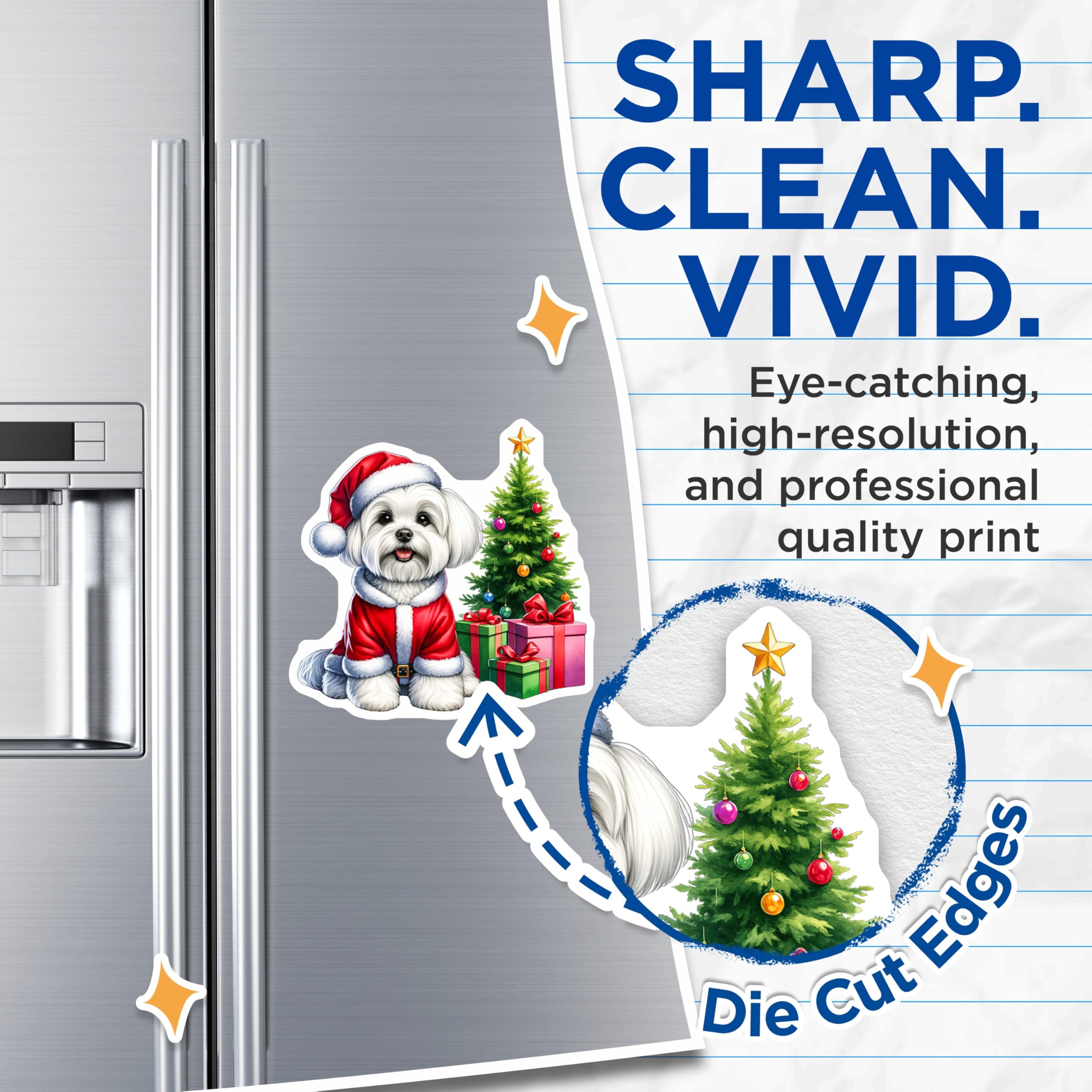 (2 Pack) Maltese Dog Christmas Magnets - Santa Puppy Decor - Holiday Pet Lover Kitchen - 5 Inches On Longest Side - Thick Durable Magnet - Made in USA - MAG29801
