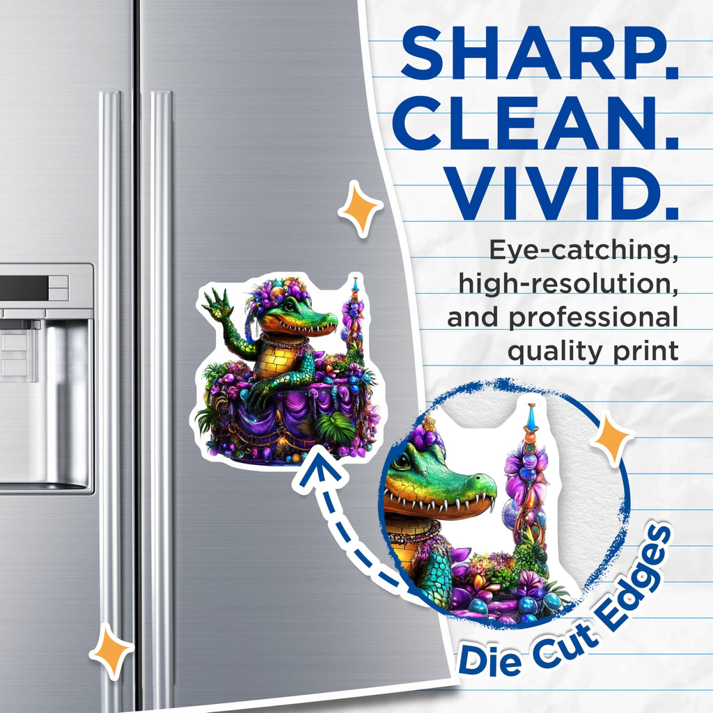 (2 Pack) Mardi Gras Alligator Magnets - Festive Gator Decor - New Orleans Carnival Magnets - 5" On Longest Side - Premium Magnet - for Cars, Refrigerators, Toolboxes, Lockers - Made in USA - MAG15808