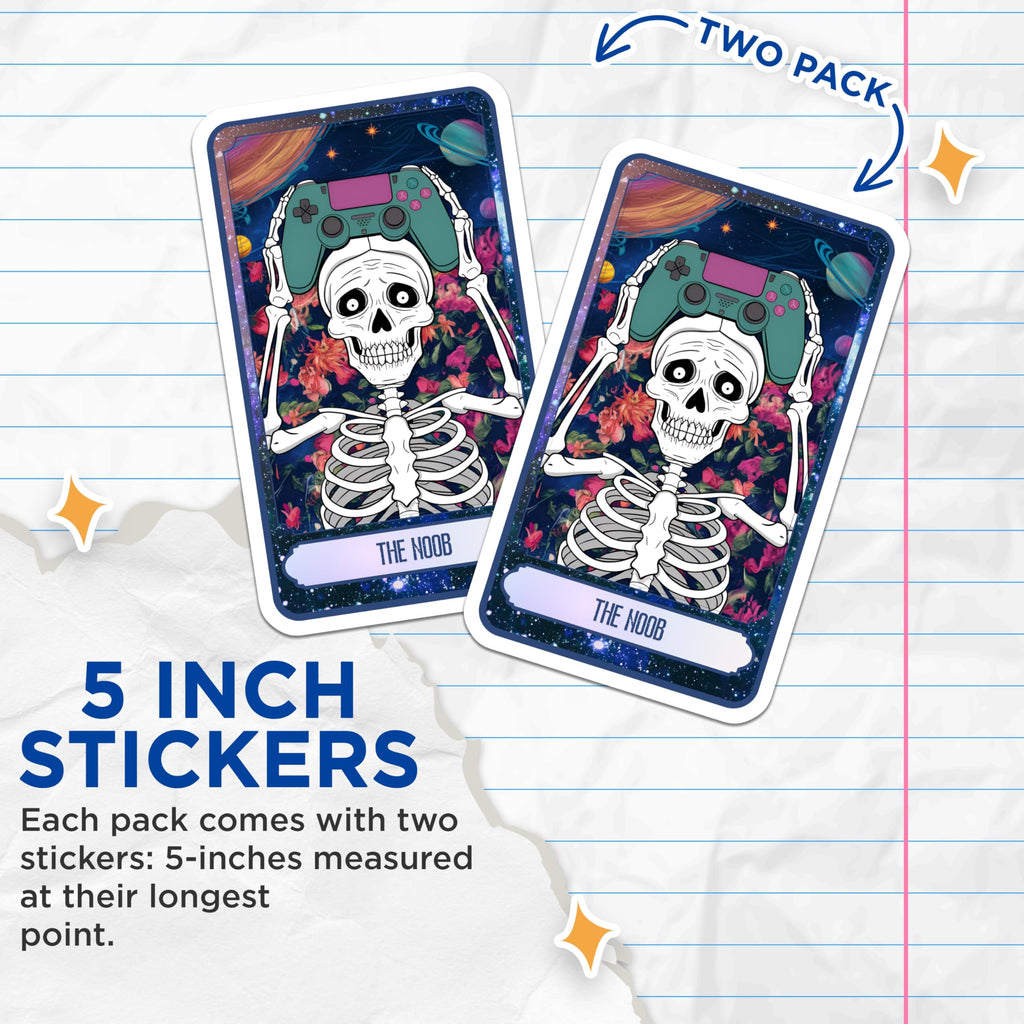 (2 Pack) Gamer Skeleton Stickers - The Noob - Video Game Art Stickers - 5" On Longest Side - Sticks to Smooth Flat Surfaces - Made in USA - BMCS9995