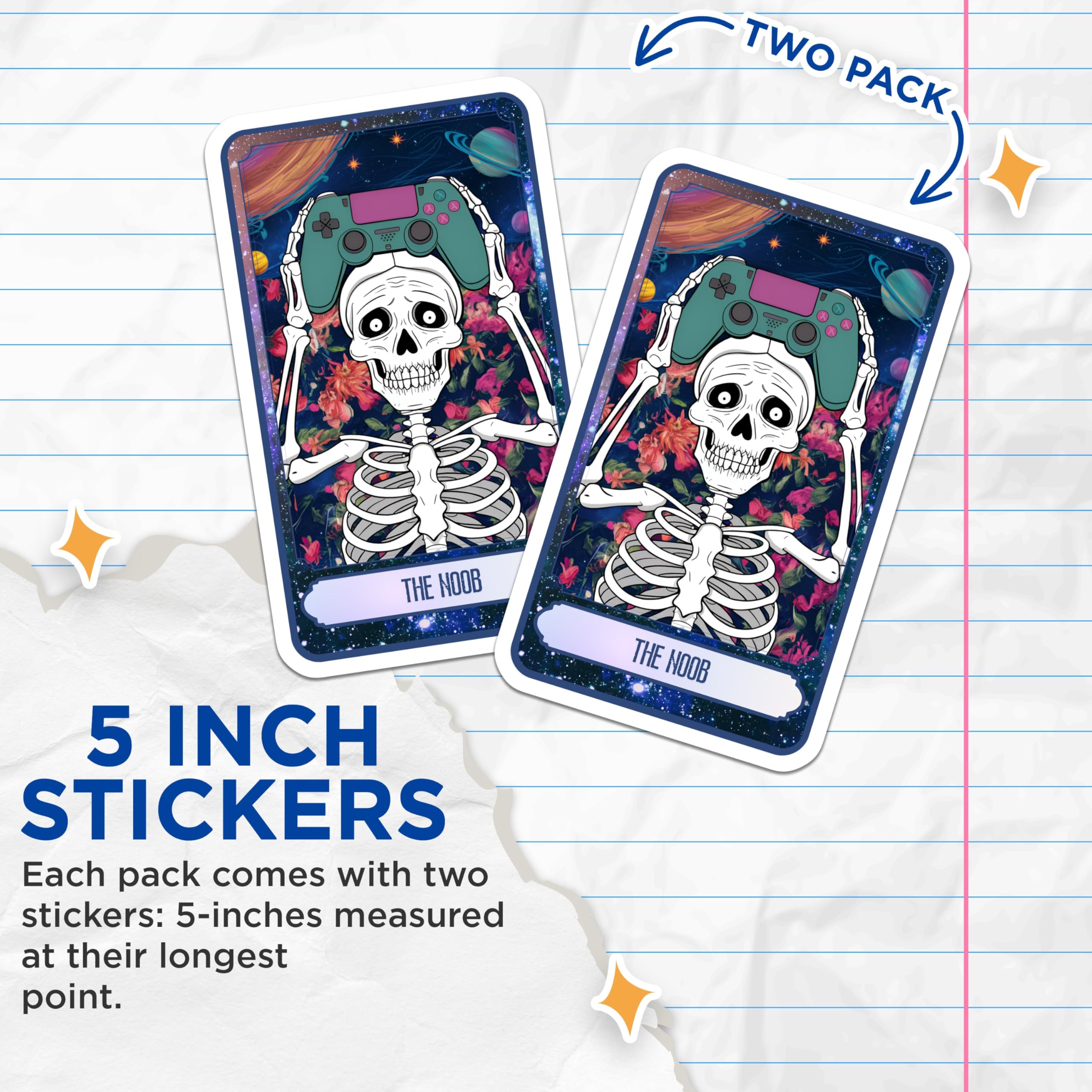 (2 Pack) Gamer Skeleton Stickers - The Noob - Video Game Art Stickers - 5" On Longest Side - Sticks to Smooth Flat Surfaces - Made in USA - BMCS9995
