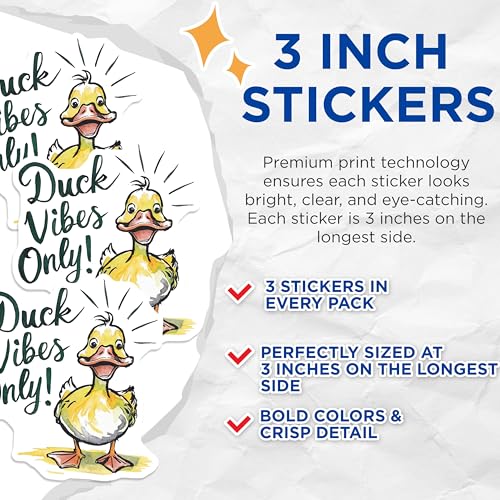 (3 Pack) Duck Vibes Only Decals - Cute Duckling Art - Laptop Decal - 3 Inches On Longest Side - Easy Peel & Apply - Made in USA - 3MCS7243