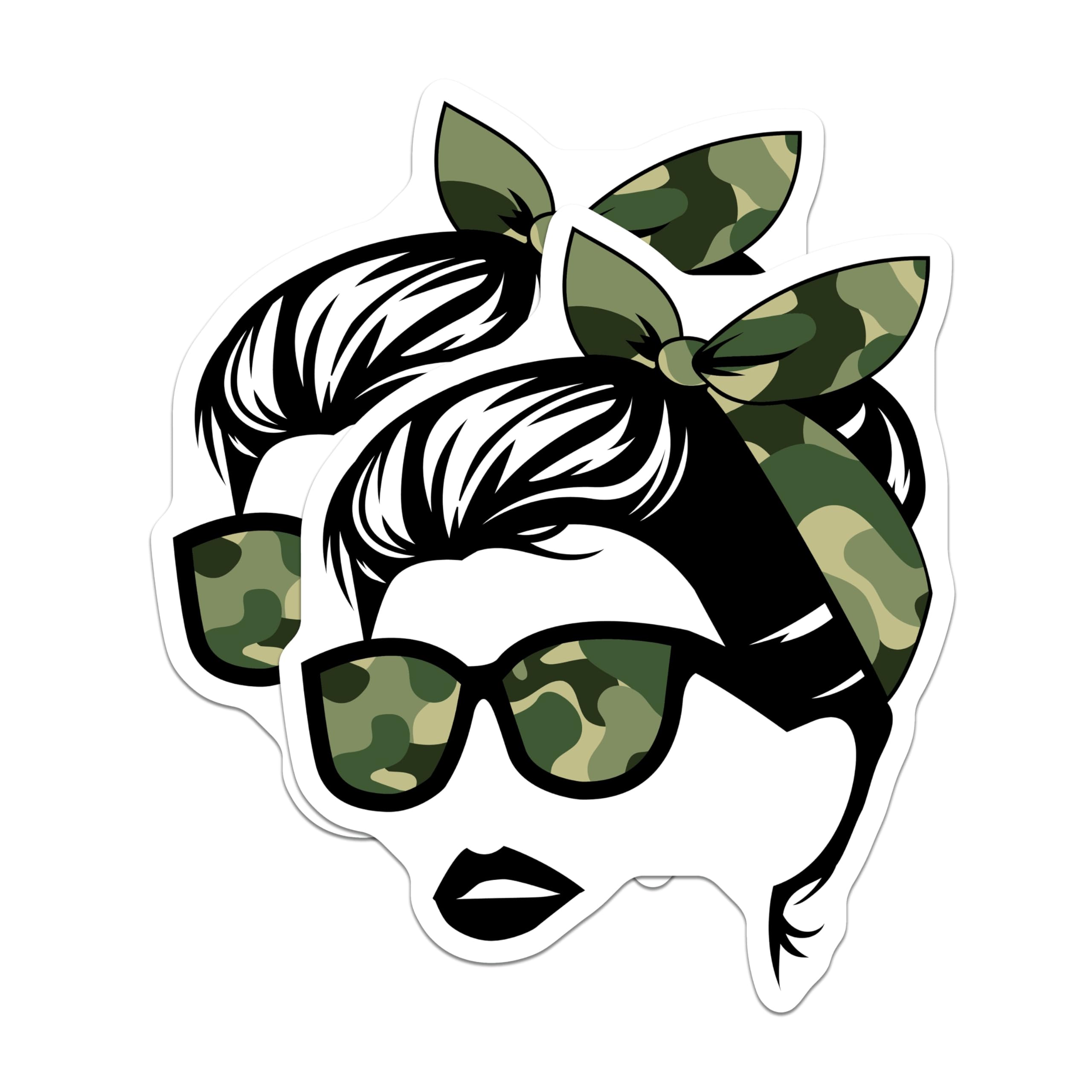 (2 Pack) Camo Girl Magnets - Bandana Headband - Sunglasses Decor - Military Fashion - 5" On Longest Side - Premium Magnet - for Cars, Refrigerators, Toolboxes, Lockers - Made in USA - MAG18669