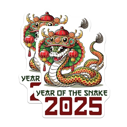 (2 Pack) Year of The Snake Stickers - Chinese Zodiac - 2025 Celebration - 5" On Longest Side - Sticks to Smooth Flat Surfaces - Made in USA - BMCS6179